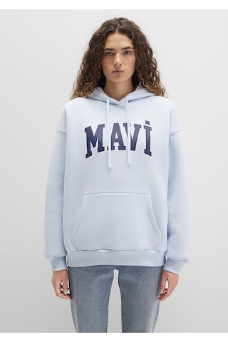 Mavi - Mavi Logo Baskılı Kapüşonlu Mavi Sweatshirt 1600361-70717 Mavi
