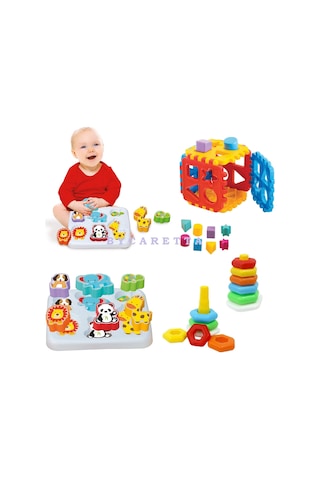 Sevimli Hayvanlar Bultak Kuleli Halkalar Puzzle Bultak Küp Eğitici Zeka Geliştirici Set