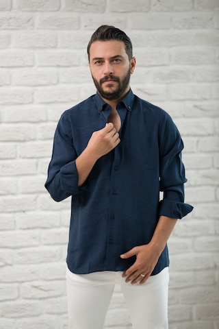 Regular Fit Yaka Düğmeli Yazlık Modal Kumaş Erkek Gömlek Lacivert