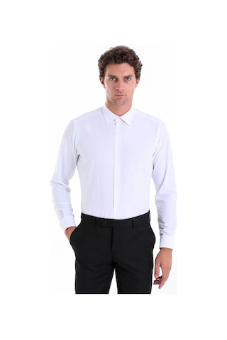Hatemoğlu Slim Fit Pamuklu Uzun Kollu Erkek Gömlek - Beyaz