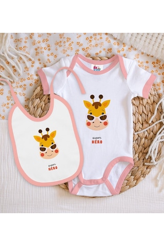 Bk Kids Super Hero Tasarımlı Pembe Bebek Body Zıbın Ve Mama Önlüğ Çok Renkli