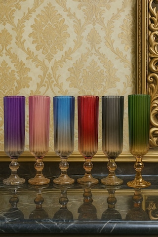 Julia Çift Renk Kristal Ayaklı Kahve Yanı Su Ve Meşrubat Bardağı Sunum Bardağı Çok Renkli