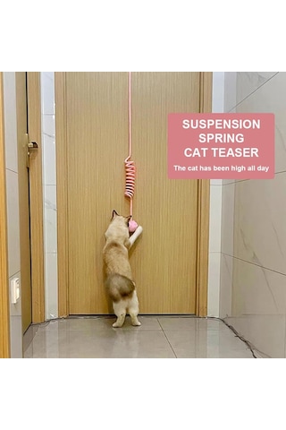 Kapıya Asılan İnteraktif Kedi Oyuncağı Mavi Esnek İpli, Peluş Toplu Ve Zilli Tasarım, Kediler İçin Avlanma İçgüdüsünü Destekleyen Eğlenceli Kedi Oyuncağı
