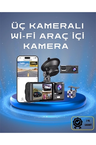 Üç Kameralı 1080p Full Hd Araç İçi Kamera - G-sensörlü Ve Gece Görüşlü