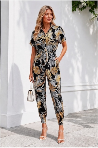 DefyModa Kadın Şık Tasarım Tül Kumaş Kısa Kollu Tulum Sarı