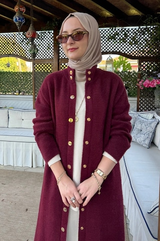 Rabia Şamlı Yakut Angora Triko Kap Bordo Normal