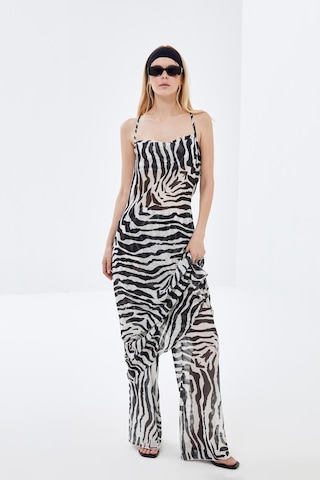 Zebra Desenli Sırt Dekolteli Şifon Elbise-zebra