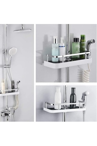 Monte Lua Banyo Rafı, Duş Başlığı Tutucusu, Dayanıklı Şampuan Ve Sabunluk Rafı, Banyo Düzenleyici, Duş Rayı İçin Gümüş, Organizer, Çok Amaçlı 000 Açık Krem