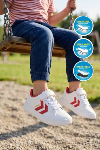 Hummel Beyaz Kırmızı Cırtlı Hafif Cilt Unisex Çocuk Spor Ayakkabı 900869 Hml Malmo Jr Beyaz-kırmızı