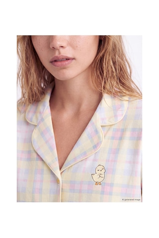 LC Waikiki Alıta Cıty Farkıyla Lcw Young Sarı Penye Ekose Uzun Kollu Kadın Pijama Takım Sari - 929503422 Sari