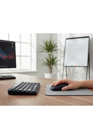 Kablosuz Lacivert Bluetooth Klavye Mouse Seti Yuvarlak Tuşlu Tasarım, Türkçe Q Dizilim, Taşınabilir, Ev Ofis Kullanımına Uygun