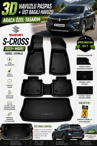 Suzuki S-cross 2022+ Model Uyumlu 3d Araca Özel Havuzlu Paspas+ust Bagaj Havuzu Birebir Uyum