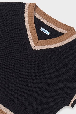 Kız Çocuk V Yaka Kontrast Şeritli Triko Süveter - Siyah SiYAH