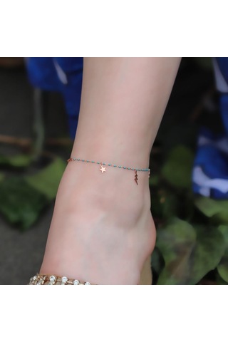 Mini Turkuaz Taşlı Figürlü Rose Gold Kaplama Gümüş Halhal Gümüş