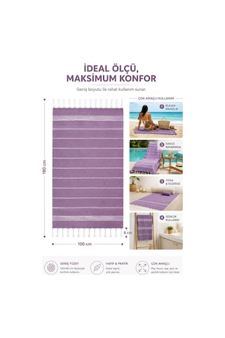 Sultan Peştemal Havlu 100 Pamuklu Deniz Plaj Banyo Peştemali 100x180 Cm Mor