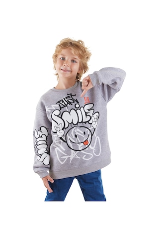 Denokids Just Smile Erkek Çocuk Gri Sweatshirt