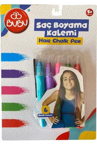 Saç Boyama Kalemi 5 Renk 1 Paket Bubu Saç Boyama Tebeşiri 5 Li Yıkanabilir Mini Tarak Hediyeli Hair Chalk Pen