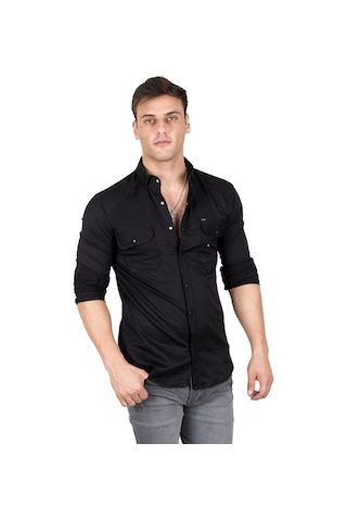 Deepsea Erkek Siyah Fitilli Çıtçıtlı Kot Gömlek 300421 Siyah