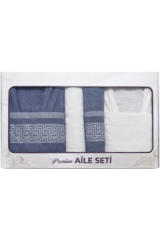 6 Parça Aile Bornoz Seti Yüksek Emici, Dayanıklı & Yumuşak Doku, %70 Pamuk %30 Polyester Beyaz