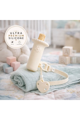 Tgm Baby Minilok Ultra Premium Silikon Rusk Tutucu Ve Emzik Askısı Krem