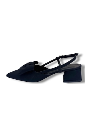 C-shoes Eu141-26 Saten Papyonlu Kısa Kare Topuk Arkası Açık Kadın Ayakkabı Siyah