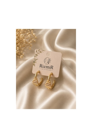 Gold Renk Detaylı Halka Kadın Küpe Altın
