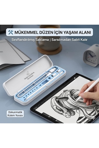 Dokunmatik Kalem Saklama Kutusu / Kalem Ve Uç Organizer Kılıf / Sert Kasa + Yumuşak Silikon İç / Su Geçirmez & Ta Çok Renkli