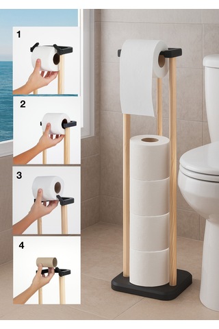 Nwood Np01 Masif Ahşap Organik Dekoratif Banyo 70x20 Tuvalet Kağıdı Organizeri Ve Istif Alanı Açık Ahşap