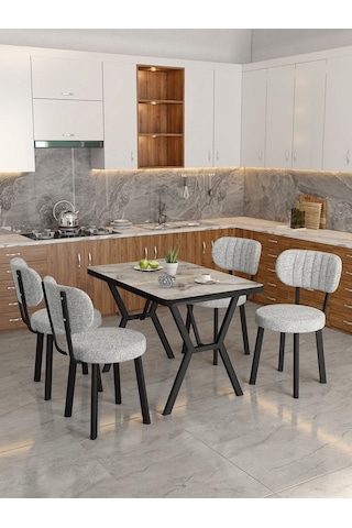 Azra 70x110cm Efes Mutfak Masası, Mutfak Masası Takımı, Yemek Masası, 4 Açık Gri Sandalye Açık Gri