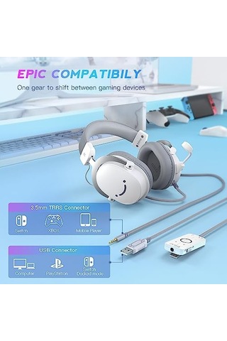 Ampligame H6w Beyaz Mikrofonlu Oyuncu Kulaklığı Usb Bağlantı İle Düşük Gecikme Ve Yüksek Ses Kalitesi