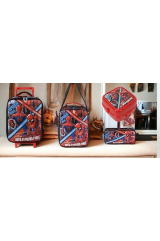 Spıderman Çekçekli Anaokulu Çantası Box Web,beslenme Çantası,kalem Kutu Ve Beslenme Kabı Çok Renkli