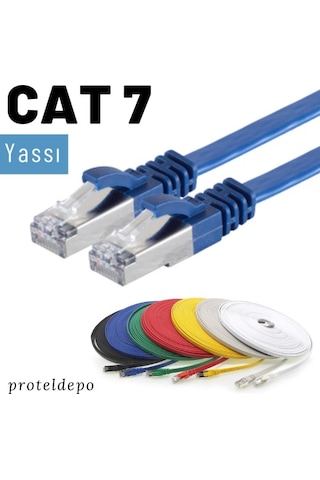 Irenis CAT7 Kablo Yassı FTP Ethernet Network LAN Ağ Kablosu, 50 CM  -Mavi
