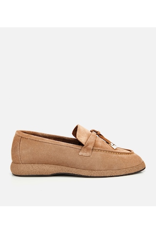 Hotiç Kadın Süet Deri Vizon Gold Aksesuarlı Klasik Loafer 01ayh313260a450 VIZON