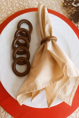 6'lı Kahverengi Vintage Ahşap Halka Peçete Yüzüğü