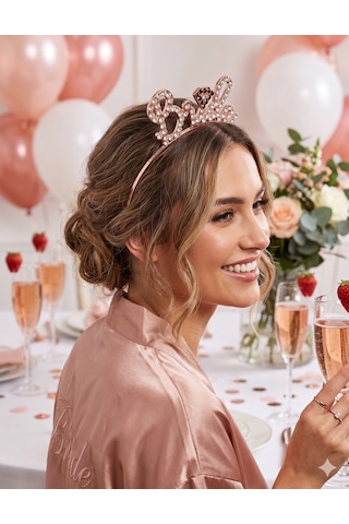 Bride Metal Taşlı Lüks El Yazılı Rosegold Taç Bekarlığa Veda Parti Aksesuarı Diğer
