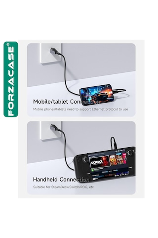 Forzacase Tablet Telefon Pc İçin Taşınabilir Type-c To Rj45 Ethernet Adaptörü - Fc1169