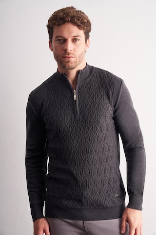 İmza Koyu Antrasit Dik Yaka Uzun Kol Cepsiz Slim Fit Casual Pamuklu Triko Kazak 1012255108 Antrasit