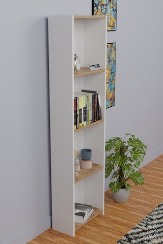 5 Raflı Kitaplık Arkalıklı Dar Raf Kütüphane Beyaz - A.çam