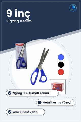 Zigzag Kesim Terzi Makası 9" Renkli Plastik Sap Kumaş Kenar Kesic