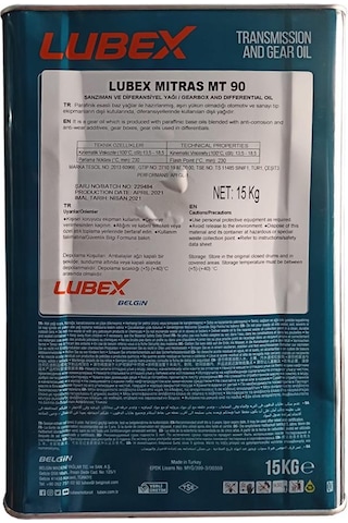 Lubex Mitras Mt Ep 90 Şanzıman ve Asansör Dişli Yağı 15 KG