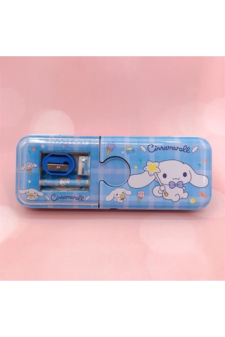Kawaii Sanrio Kuromi Metal Kalem Kutusu Kırtasiye Seti Cinnamoroll Kuromi Kalemlik Hediye Seti Mavi