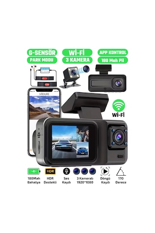 Cj A-98 Wifi Full Hd3 Kameralı Araç İçi Güvenlik Kamerası
