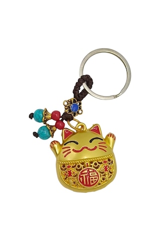 Maneki Neko Pirinç Anahtarlık Sevimli Şişman Feng Shui Şans Noprnc03 Gümüş