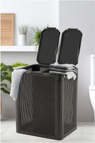 Omnipazar Sy-4632 Smart Duo İki Bölmeli Kirli Çamaşır Sepeti 84 Litre Antrasit 116 Antrasit