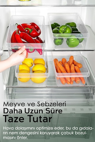 1 Adet Dolap İçi Buzdolabı Düzenleyici - Meyve Sebze Saklama Kabı Buzdolabı Organizer Sepet 6 Litre Şeffaf