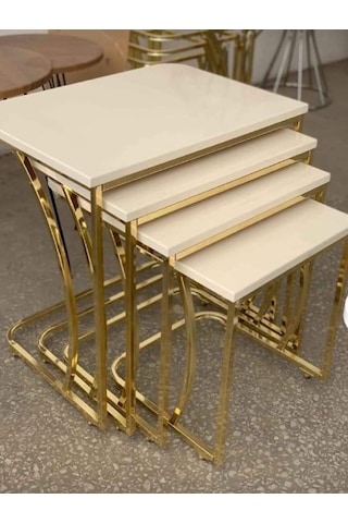 Ankara Dinç Metal Sehpa Tekerlekli C Sehpa Gold. Dörtlü. Zigon Se