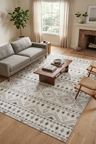 Raschel Carpet Premium Yıkanabilir Leke Tutmaz Modern Etnik Desen Gri Özel Seri Kaymaz Taban Halı Kilim Çok Renkli