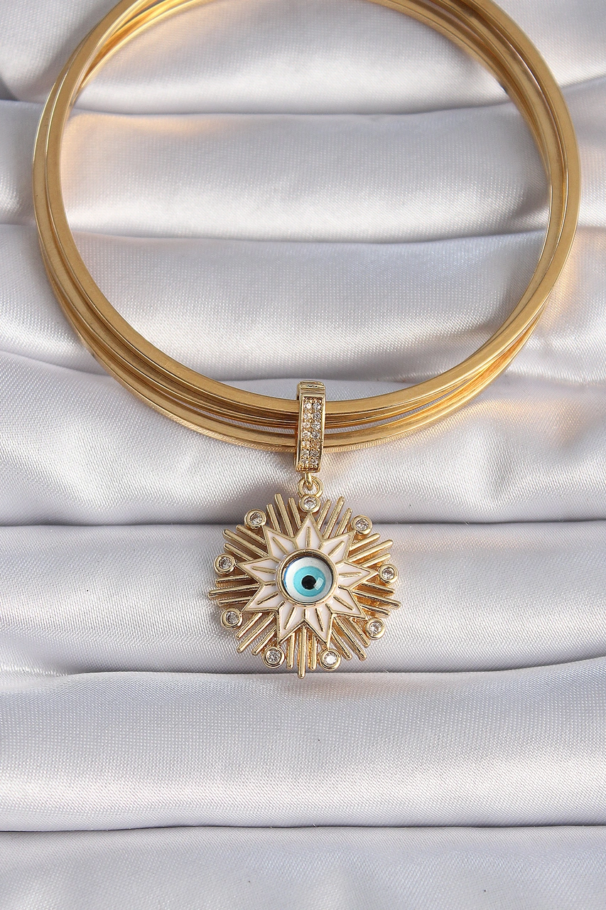 Bc1014 - Pirinç Gold Renk Nazar Boncuklu Saçaklı Yıldız Figür Ajda Charm Diğer