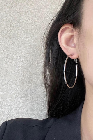 By Zeyna Aksesuar Kadın 316 L Çelik 5 Cm Halka Küpe-5058 Gümüş