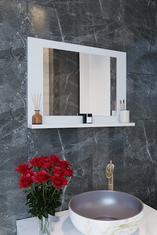 Makbulce Yakut Raflı Dresuar Banyo Aynası 60 x 45 Beyaz
